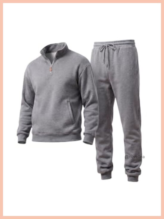 Other - Men's 2-Piece Sweatsuit Set 1/4 Zip Pullover Tracksuit Cotton Polyester